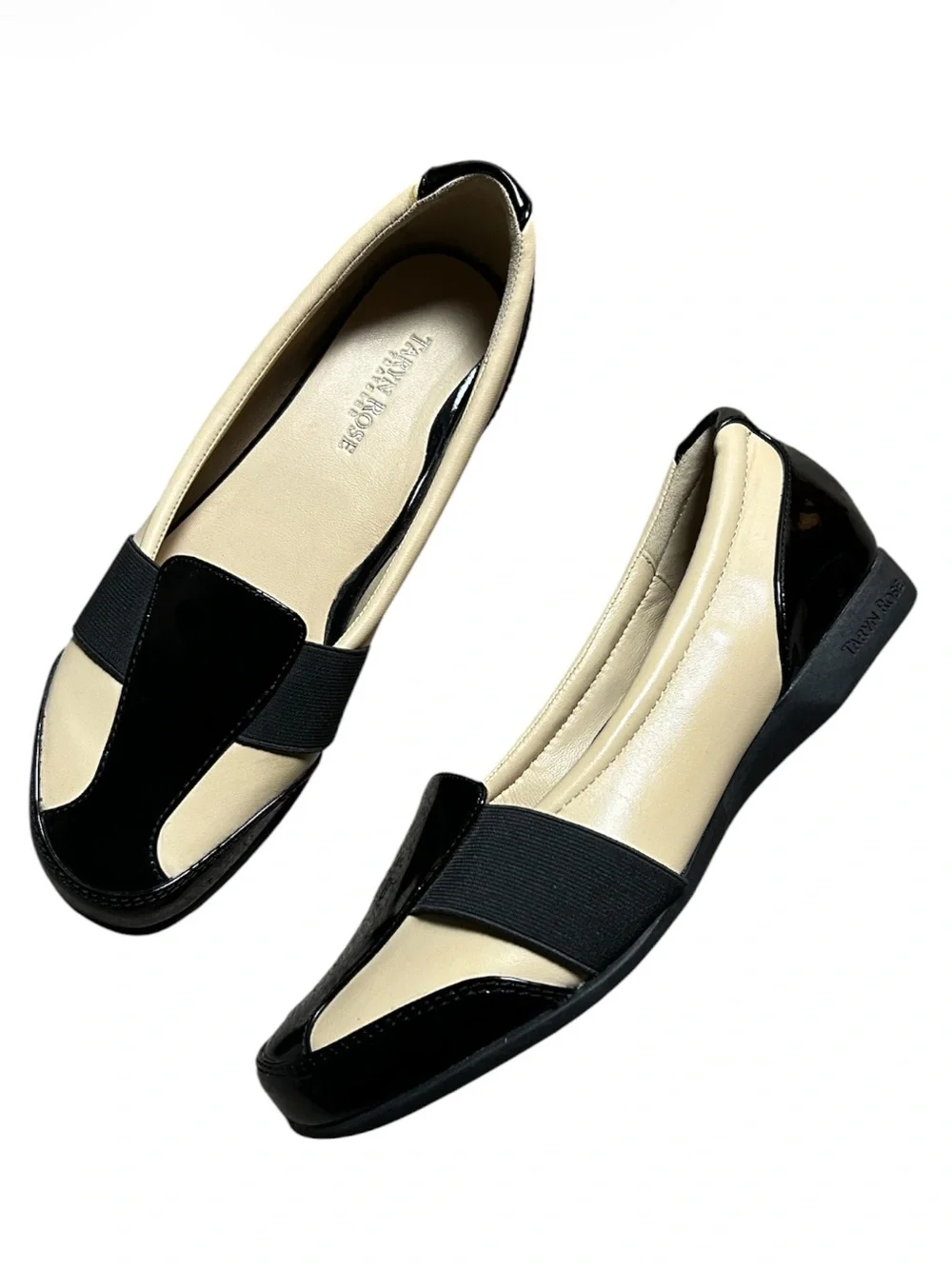 Taryn Rose Taurus Tan & Black Patent |Leather Slip On Loafer Size 8M - Picture 2 of 4